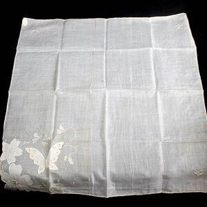 Vintage Madeira Cotton Handkerchief Embroidered Floral Butterfly Pocket Square